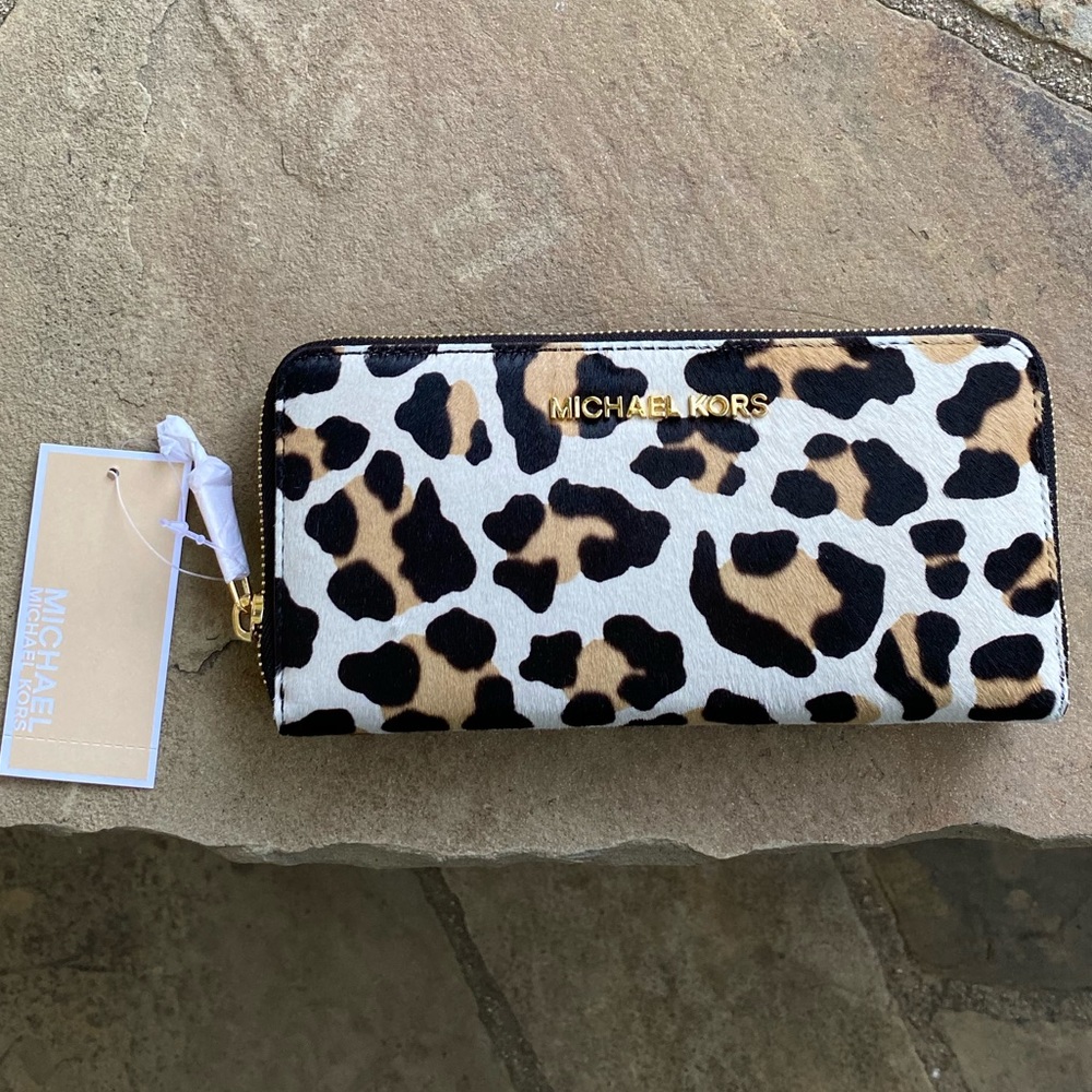 NWT♦️Michael Kors Wallet Leopard Leather Pony Hair